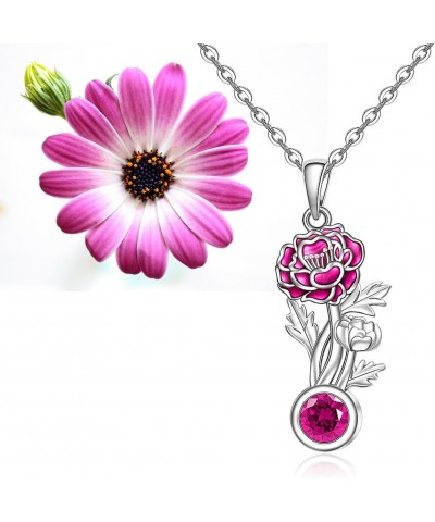 Birth Flower Necklace with Birthstone Birth Month Flower Necklace for Women Sterling Silver 925 Floral Pendant Chain Jewelry ...