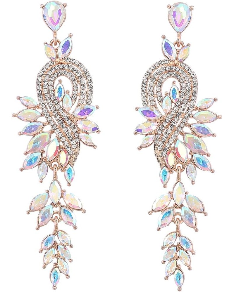 Long Art Deco Chandelier Earrings For Women Trendy, Sparkly Dangling Rhinestone Ribbon Marquise Crystal Cluster Statement Dan...