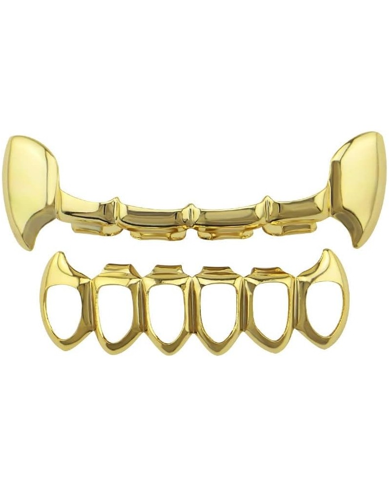 18K Gold Plated Hip Hop Teeth Grillz Caps Top and Bottom Vampire Fangs Grills Set for Men Women Party Accessories Teeth Grill...