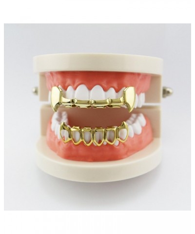 18K Gold Plated Hip Hop Teeth Grillz Caps Top and Bottom Vampire Fangs Grills Set for Men Women Party Accessories Teeth Grill...