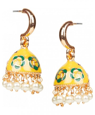 Indian Meenakari Small Jhumki Jhumka Earrings For Women Yellow $9.71 Earrings