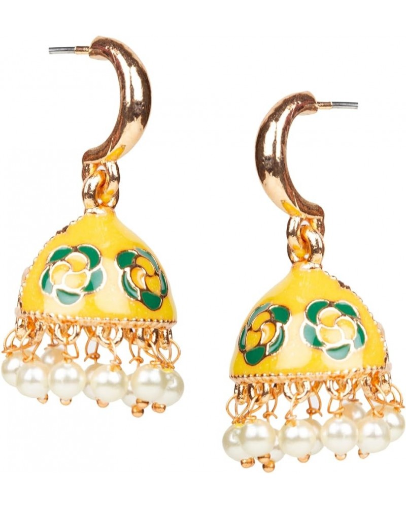 Indian Meenakari Small Jhumki Jhumka Earrings For Women Yellow $9.71 Earrings