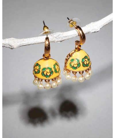 Indian Meenakari Small Jhumki Jhumka Earrings For Women Yellow $9.71 Earrings