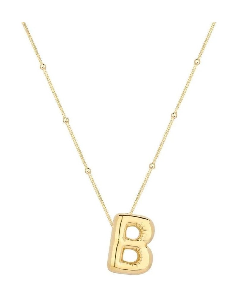 Balloon Letter Necklace - Bubble Initial Necklaces for Women Girls, Custom 3D Puffy Pendant, Dainty 14k Gold Plated Chunky In...