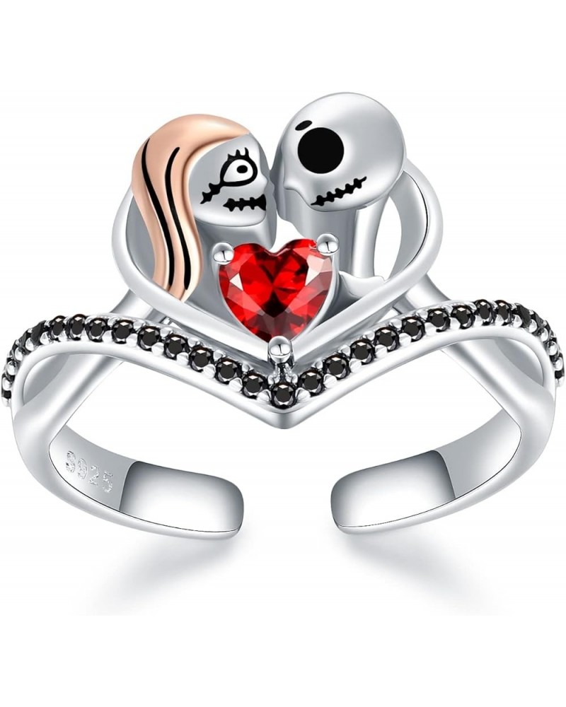 925-Sterling-Silver Jack and Sally Ring for Women - Nightmare Gifts Jack Skellington Skull Jewelry Nightmare Rings Before Chr...