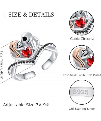 925-Sterling-Silver Jack and Sally Ring for Women - Nightmare Gifts Jack Skellington Skull Jewelry Nightmare Rings Before Chr...