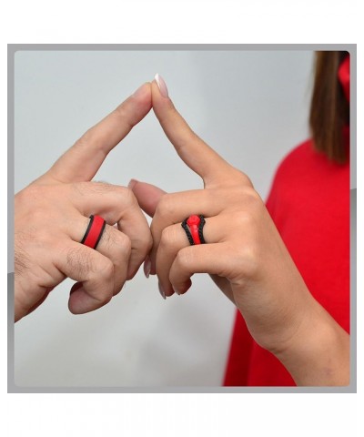 Rinfit Matching Silicone Rings for Couples - Silicone Wedding Bands Sets for Him and Her - His and Hers Ring Sets Black/Red -...