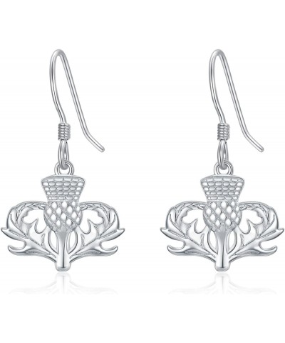 Scottish Thistle Earrings Sterling Silver Scottish Dangle Crystal Earrings Jewelry Thistle Gifts for Women Girls Silver $17.1...