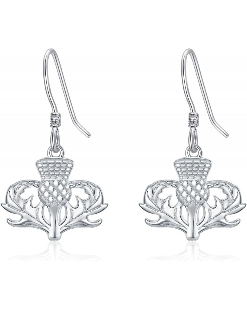 Scottish Thistle Earrings Sterling Silver Scottish Dangle Crystal Earrings Jewelry Thistle Gifts for Women Girls Silver $17.1...