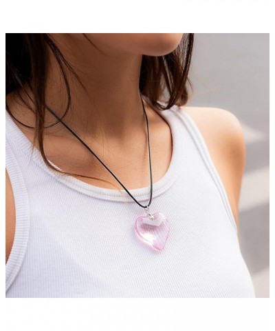 Bohemian Colorful Acrylic Heart Charm Pendant Necklace Wax String Chunky Love Heart Choker Necklace Cute Friendship Accessori...