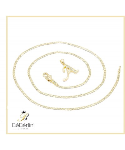 BEBERLINI Initial Letter Pendant 14K Necklace Gold Filled Cubic Zirconia Alphabet CZ Charm Curb Chain Set 18" 20" 24" Women G...