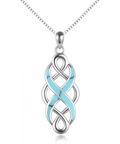 Irish Celtic Knot Created Opal Pendant Necklace Sterling Silver Black Necklaces for Women Men 18 Turquoise-Celtic Necklace fo...