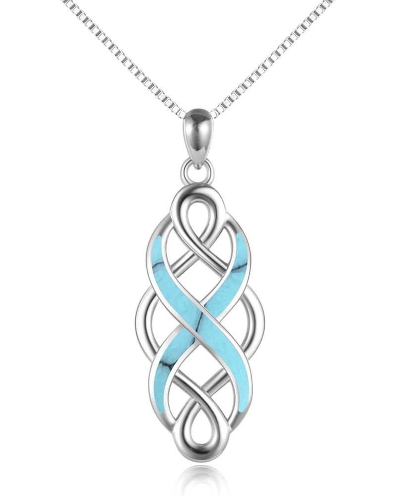 Irish Celtic Knot Created Opal Pendant Necklace Sterling Silver Black Necklaces for Women Men 18 Turquoise-Celtic Necklace fo...