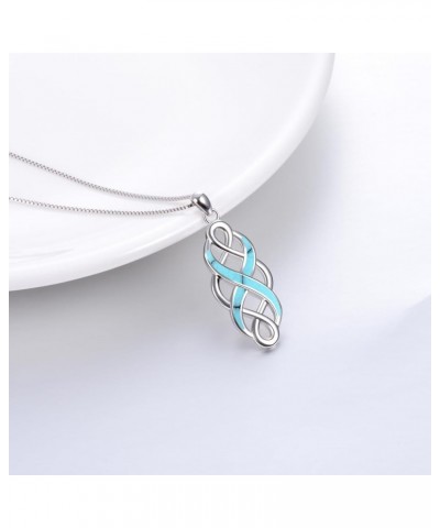 Irish Celtic Knot Created Opal Pendant Necklace Sterling Silver Black Necklaces for Women Men 18 Turquoise-Celtic Necklace fo...