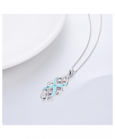 Irish Celtic Knot Created Opal Pendant Necklace Sterling Silver Black Necklaces for Women Men 18 Turquoise-Celtic Necklace fo...