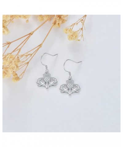 Scottish Thistle Earrings Sterling Silver Scottish Dangle Crystal Earrings Jewelry Thistle Gifts for Women Girls Silver $17.1...