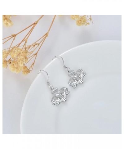 Scottish Thistle Earrings Sterling Silver Scottish Dangle Crystal Earrings Jewelry Thistle Gifts for Women Girls Silver $17.1...