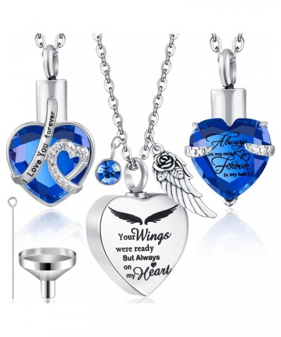 3 Pcs Summer Cremation Heart Urn Necklace Ashes Jewelry for Women Ocean Crystal Necklace Waterproof Memorial Pendant Stainles...