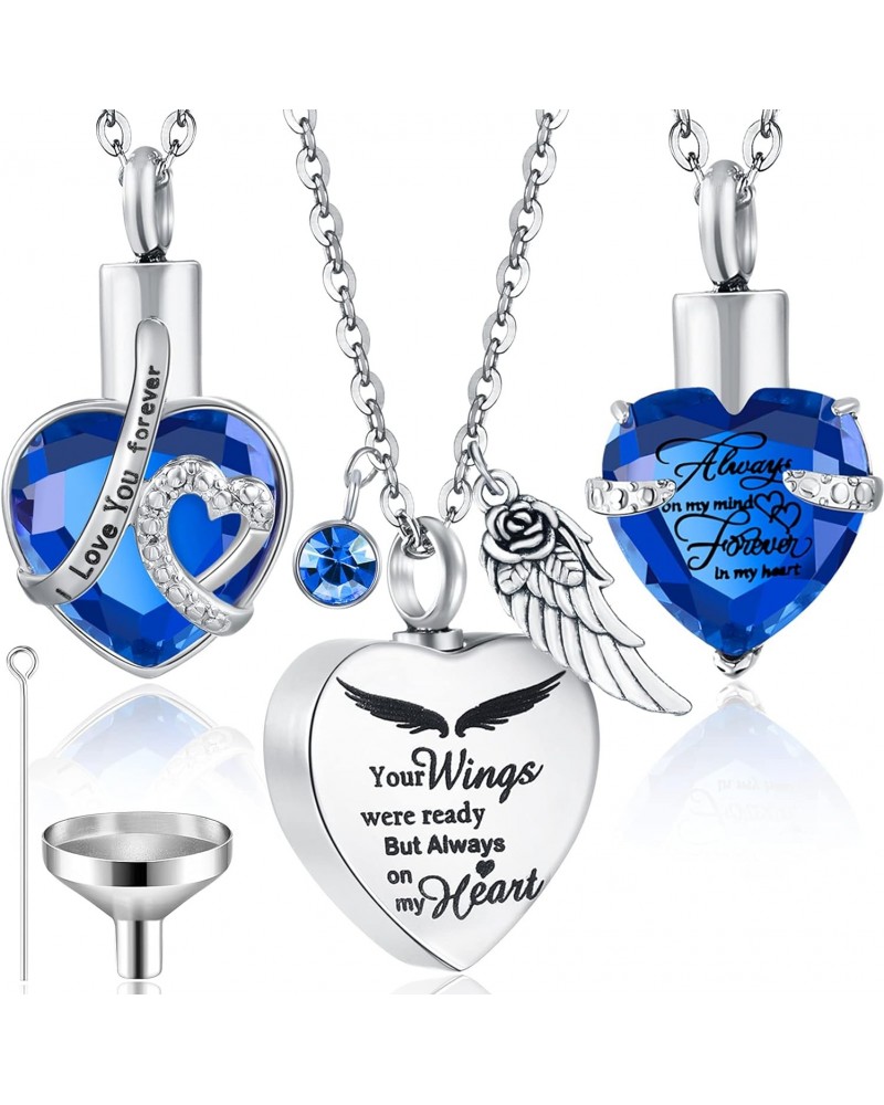 3 Pcs Summer Cremation Heart Urn Necklace Ashes Jewelry for Women Ocean Crystal Necklace Waterproof Memorial Pendant Stainles...