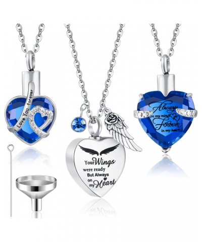 3 Pcs Summer Cremation Heart Urn Necklace Ashes Jewelry for Women Ocean Crystal Necklace Waterproof Memorial Pendant Stainles...