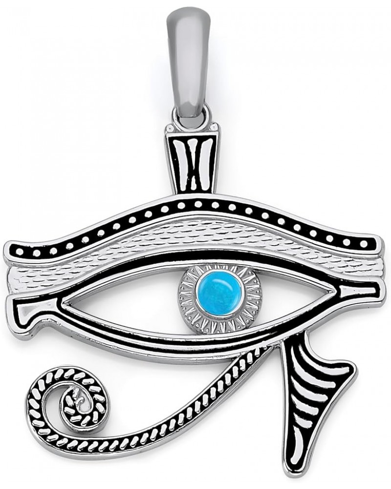 Eye of Horus Pendant Necklace with Turquoise Stone in Solid 14k Gold, Black Enamel, Made in America Pendant Only White Gold $...