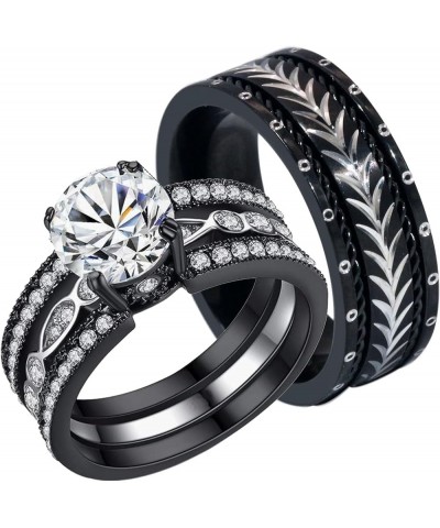 Couple Ring Bridal Set His And Hers Women 10k Black Gold Plated 2CT CZ Men Titanium Band Wedding Ring Band Set Black women's ...