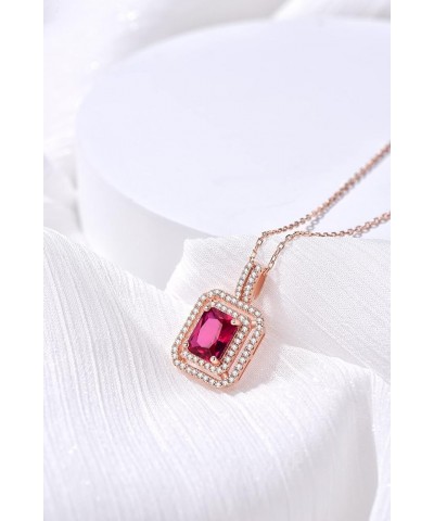 Daily Wear Pendant Necklace for Women, 925 Sterling Silver 18K Rose Gold Plated Created Emerald Ruby, Fashion Jewelry Gift fo...