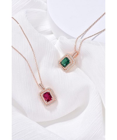 Daily Wear Pendant Necklace for Women, 925 Sterling Silver 18K Rose Gold Plated Created Emerald Ruby, Fashion Jewelry Gift fo...