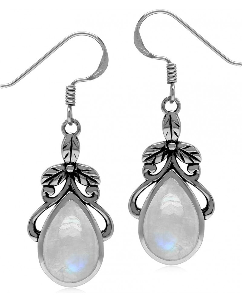 Natural or Created Stones 925 Sterling Silver Victorian Floral Drop Dangle Hook Earrings Jewelry for Women Moonstone $17.15 E...