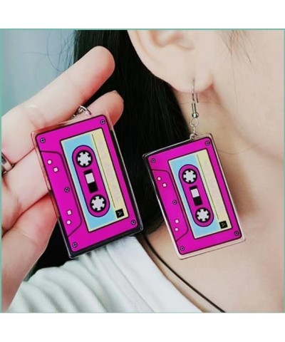 1 to 3 Pairs 70s 80s 90s Neon Earrings for Women Girls Unique Funny Cute Colorful Cassette Tape Dangle Drop Earrings Retro Bl...