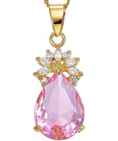 Pendant with 18" Chain & Pear Cut CZ [5 Colors available] in Yellow Gold Plated, Simple Modern Elegant Pink $7.94 Necklaces