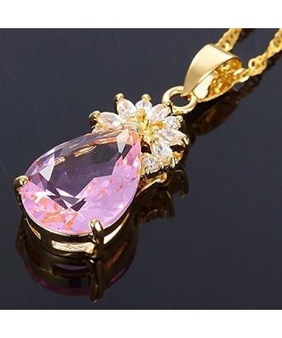 Pendant with 18" Chain & Pear Cut CZ [5 Colors available] in Yellow Gold Plated, Simple Modern Elegant Pink $7.94 Necklaces