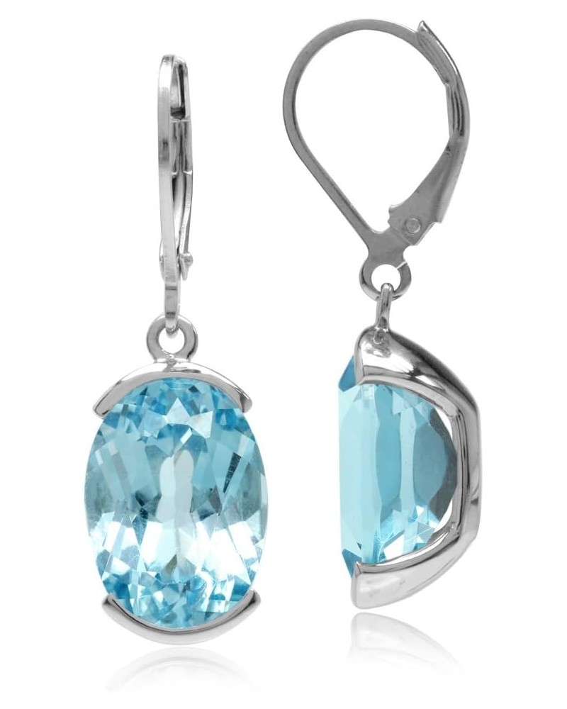 15.96ct. 14x10mm Genuine Oval Shape Blue Topaz 925 Sterling Silver Leverback Dangle Earrings $25.96 Earrings