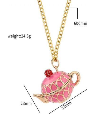 Funny Stacked Enamel Teacup Necklace 3D Coffee Cup Teapot Pendant Necklace Elegant Teacup Long Sweater Necklace for Women Gir...