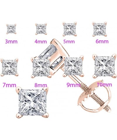 Brilliant 3mm To 10mm Princess Cut White Diamond 14k Rose Gold Over .925 Sterling Silver Engagement Stud Earrings Screw Back ...