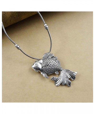 Tibetan Silver Collar Retro Ethnic Style Fish Pendant Necklace Ladies Jewelry $5.43 Necklaces