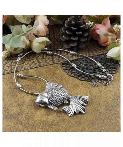 Tibetan Silver Collar Retro Ethnic Style Fish Pendant Necklace Ladies Jewelry $5.43 Necklaces