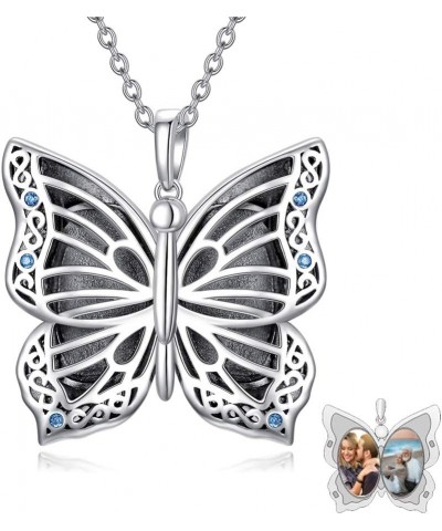 Butterfly/Dragonfly/Bee/Owl Locket That Hold Pictures 925 Sterling Silver Butterfly Photo Lockets Necklace for Women C-Butter...