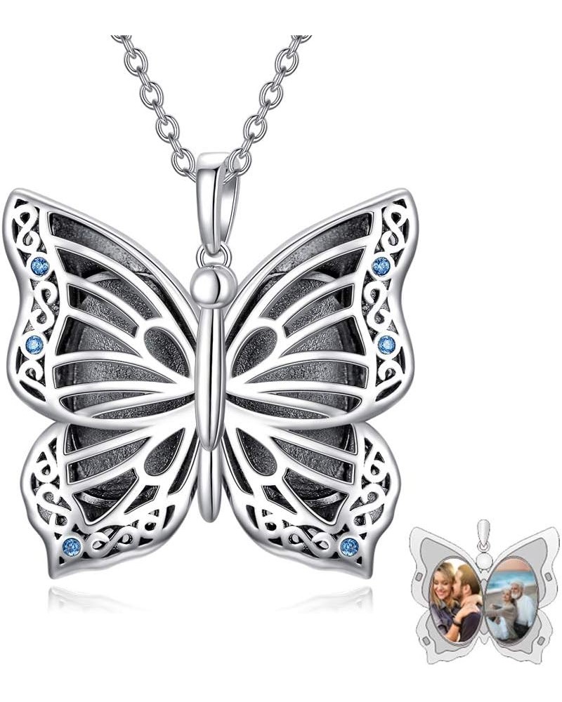 Butterfly/Dragonfly/Bee/Owl Locket That Hold Pictures 925 Sterling Silver Butterfly Photo Lockets Necklace for Women C-Butter...