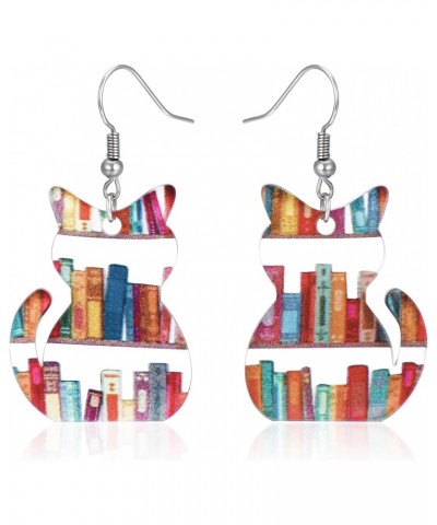 Cat Earrings Book Earrings for Women Acrylic Cat Dangle Teacher Earrings Gift for Teachers Librarian Book Lovers $7.02 Earrings