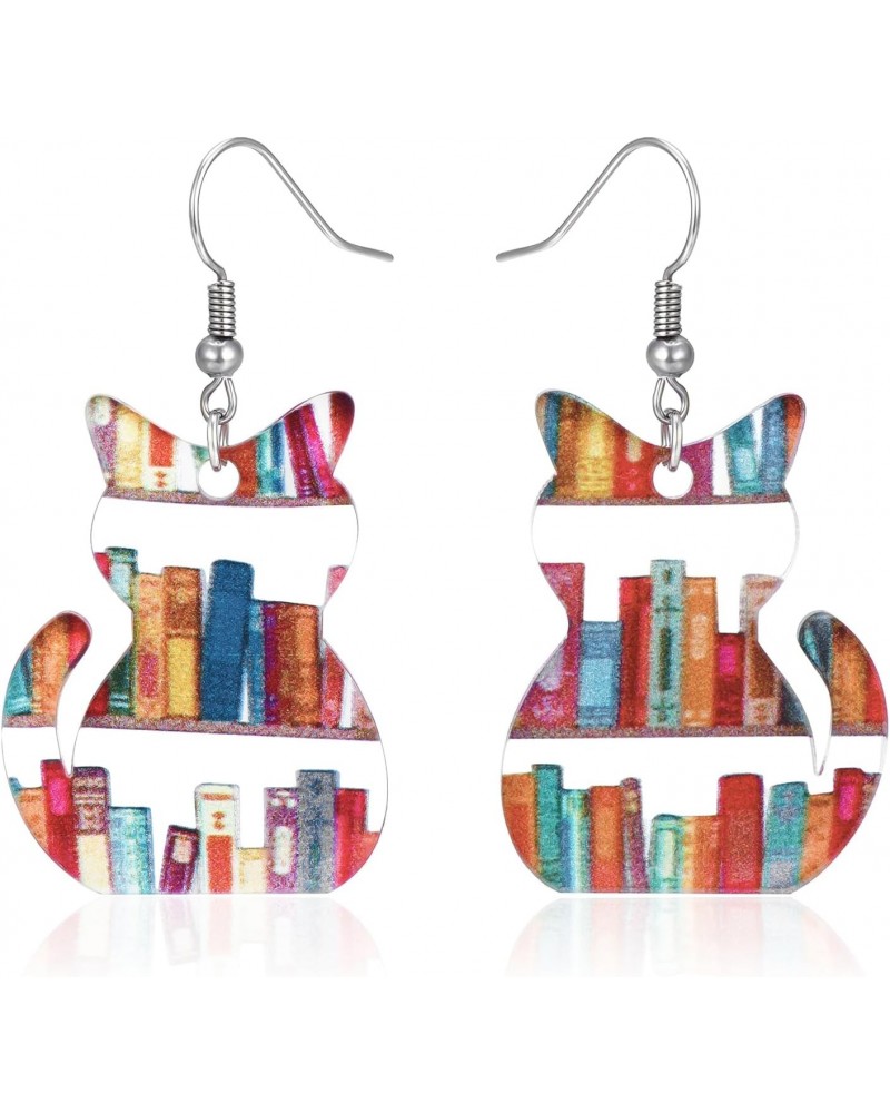 Cat Earrings Book Earrings for Women Acrylic Cat Dangle Teacher Earrings Gift for Teachers Librarian Book Lovers $7.02 Earrings