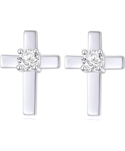 14k Gold Created Moissanite Cross Stud Earrings for Women, Real 14kt Gold Religious Earrings for Her 14k White Gold $60.68 Ea...