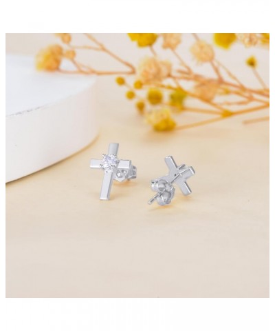 14k Gold Created Moissanite Cross Stud Earrings for Women, Real 14kt Gold Religious Earrings for Her 14k White Gold $60.68 Ea...