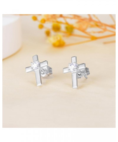 14k Gold Created Moissanite Cross Stud Earrings for Women, Real 14kt Gold Religious Earrings for Her 14k White Gold $60.68 Ea...