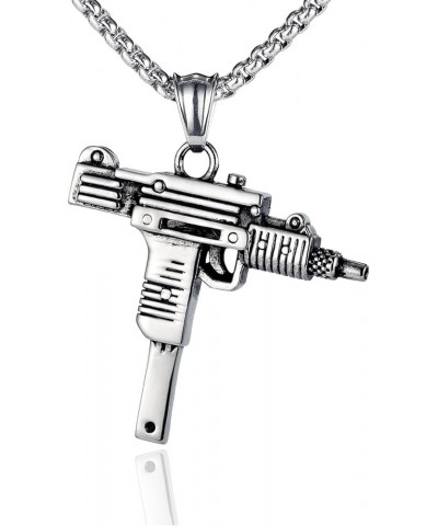 Punk Jewelry Necklace Stainless Steel Gun Pendant Necklace Steel $6.62 Necklaces