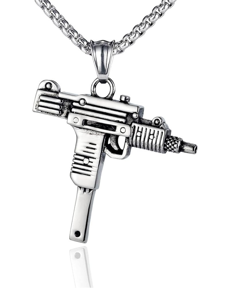 Punk Jewelry Necklace Stainless Steel Gun Pendant Necklace Steel $6.62 Necklaces