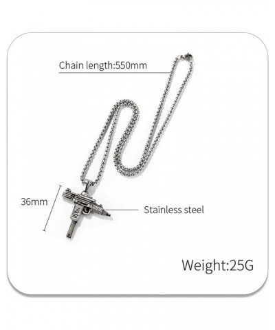 Punk Jewelry Necklace Stainless Steel Gun Pendant Necklace Steel $6.62 Necklaces