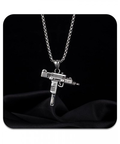 Punk Jewelry Necklace Stainless Steel Gun Pendant Necklace Steel $6.62 Necklaces