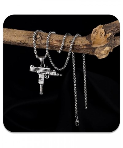 Punk Jewelry Necklace Stainless Steel Gun Pendant Necklace Steel $6.62 Necklaces