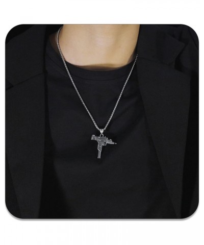 Punk Jewelry Necklace Stainless Steel Gun Pendant Necklace Steel $6.62 Necklaces